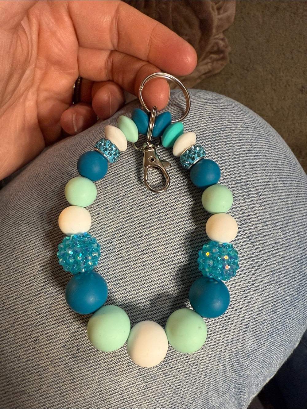 Turquoise & Mint Beaded Keychain Bracelet.